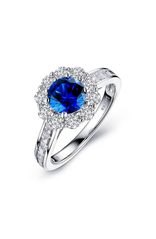 Shop Lafonn Sterling Silver, Simulated Diamond & Lab-grown Sapphire Round Halo Ring In White/sapphire