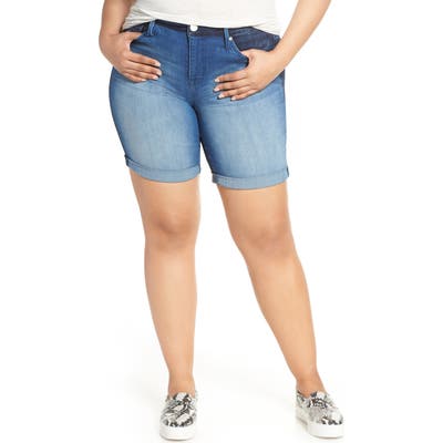 Plus Size Seven7 Weekend Two-Tone Bermuda Shorts, Blue