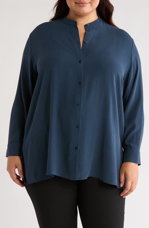 Eileen Fisher Long Sleeve Silk Button-up Shirt In Deep Adriatic