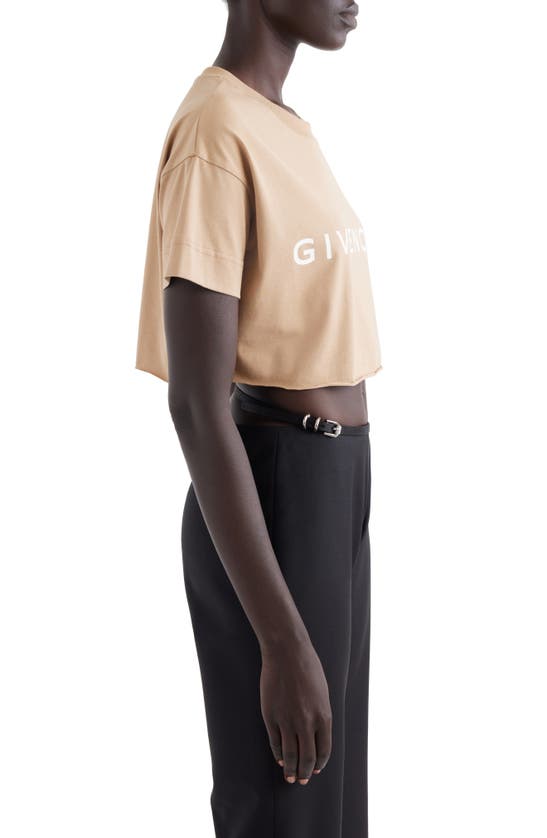 Shop Givenchy Logo Crop Graphic Tee In Beige Cappuccino