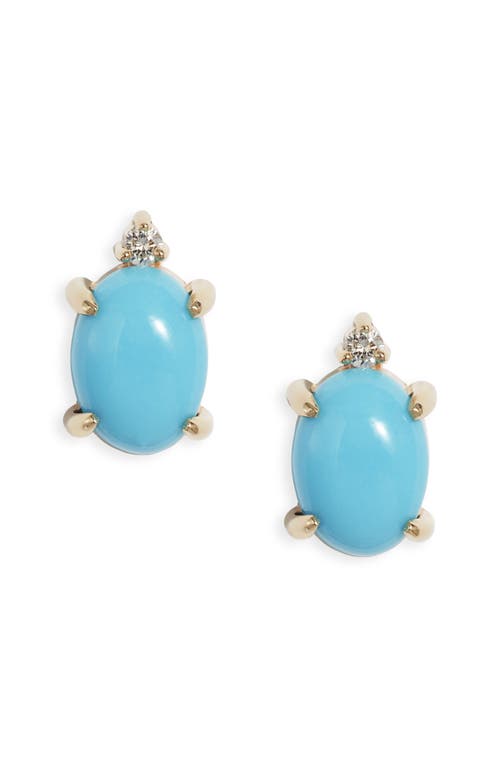 Poppy Finch Turquoise Diamond Stud Earrings In Blue/14k Yellow Gold