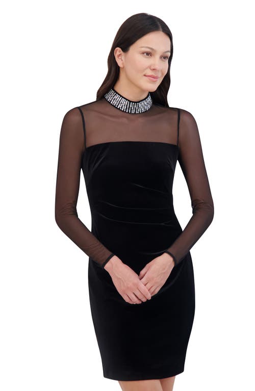 Shop Vince Camuto Embellished Mesh & Velvet Sheath Cocktail Dress In Black