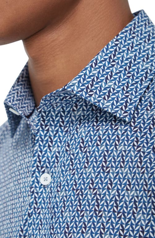 Bugatchi Axel Shaped Fit Geo Print Stretch Button-up Shirt In Classic Blue