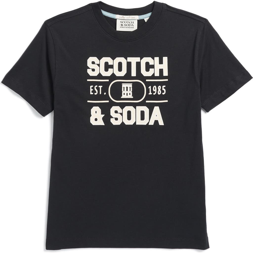 Scotch & Soda Kids' Short Sleeve Graphic Print T-shirt In Black