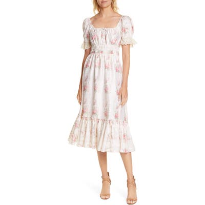 Loveshackfancy Terrence Silk Midi Dress, Pink