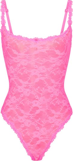 Track Stretch Satin Lace Brief Bodysuit - Neon Orchid - L at Skims