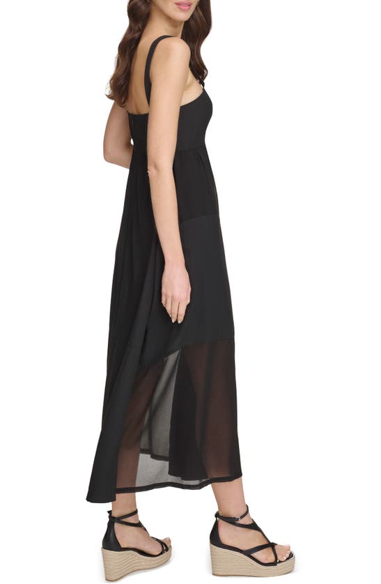Shop Dkny Paneled Mixed Media Midi Dress In Black