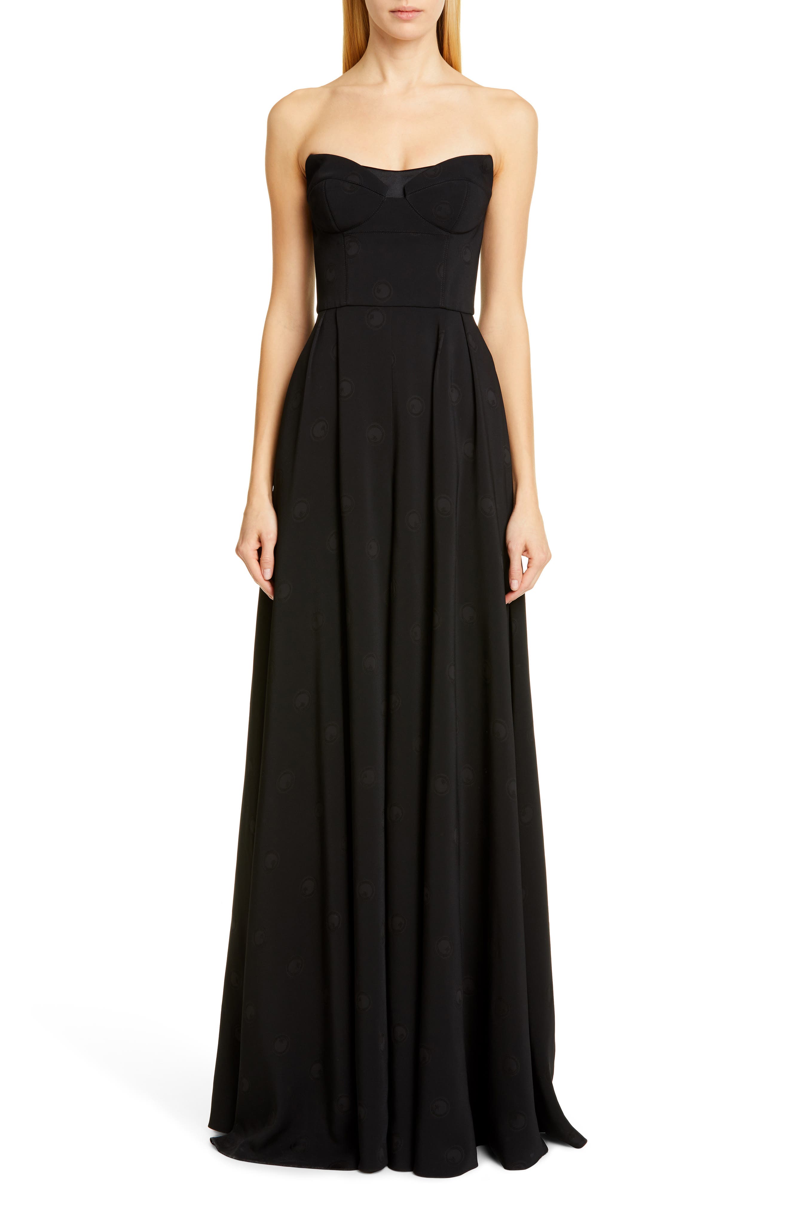 Brandon Maxwell Wide Leg Jacquard Bustier Jumpsuit, Black