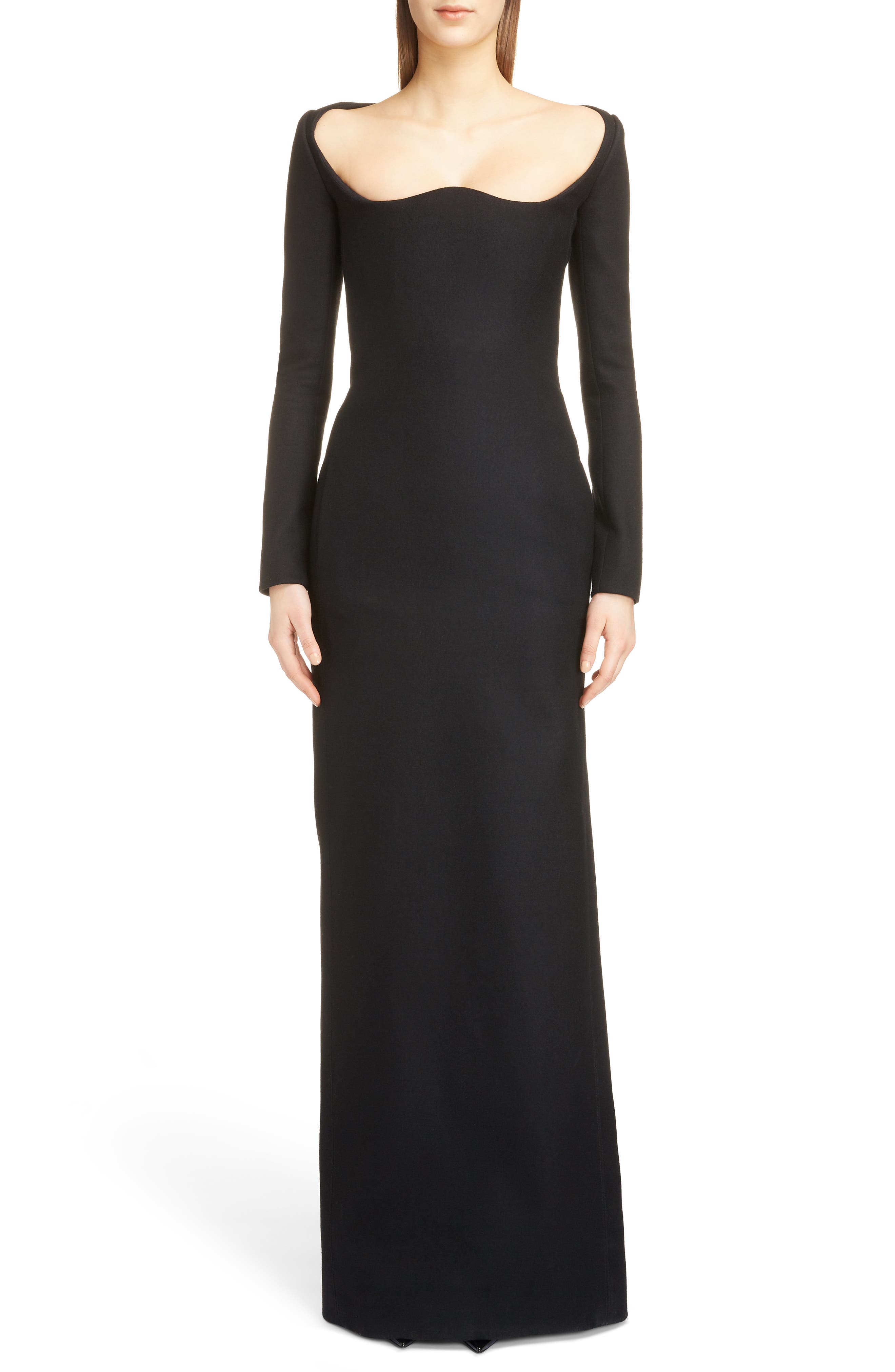 Saint Laurent Long Sleeve Wool Gown
