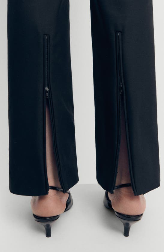 Shop Mango Back Zip Slit Cotton Blend Pants In Black