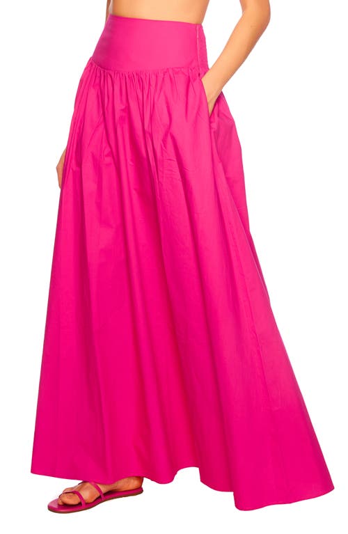 Shop Susana Monaco Drop Waist Cotton Poplin Maxi Skirt In Fuchsia