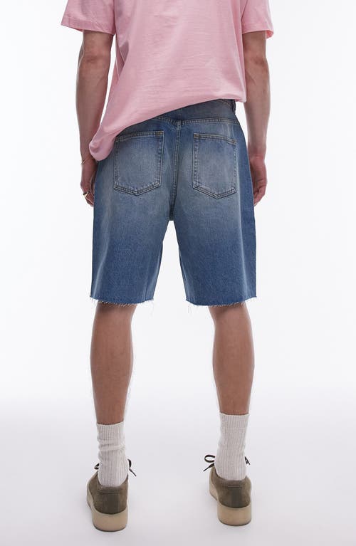 TOPMAN TOPMAN RAW HEM WIDE LEG DENIM SHORTS 