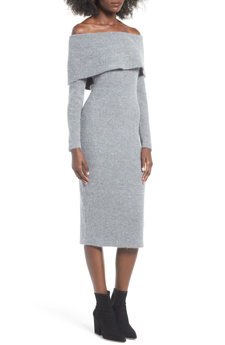 J.O.A. Off the Shoulder Sweater Dress, Main, color, Grey