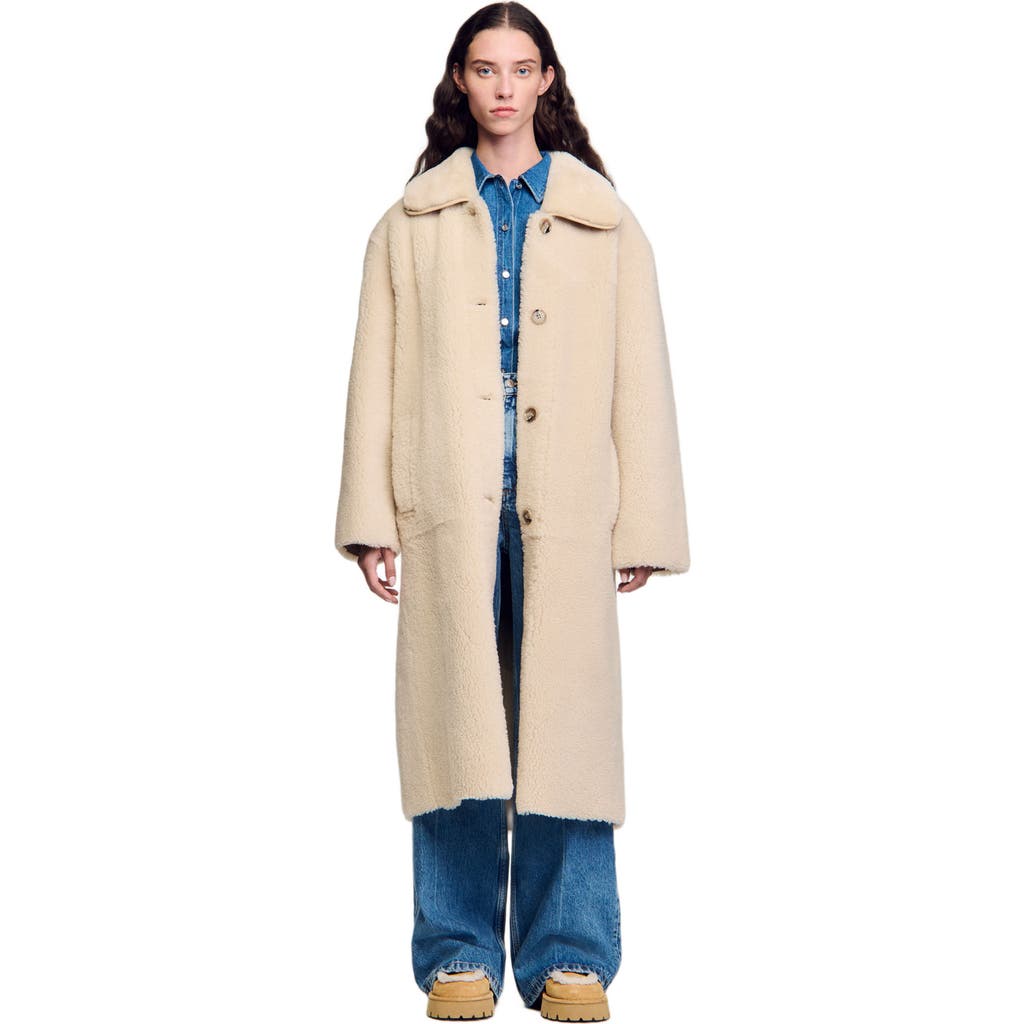 SANDRO Shearling coat in Ecru