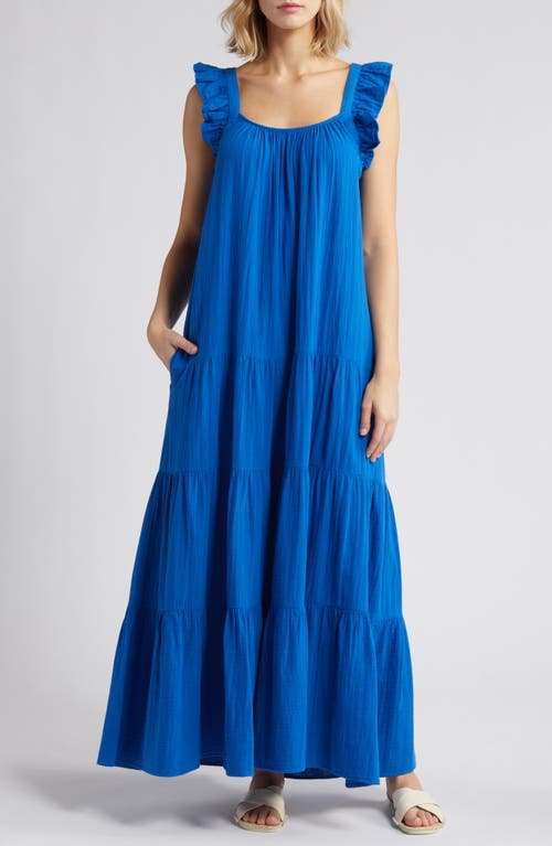 caslon(r) Ruffle Tiered Cotton Maxi Dress in Blue Marmara