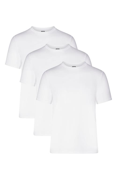 Shop Skims 3-pack Slim Fit Stretch Modal T-shirts In Chalk