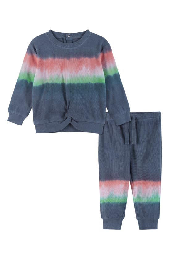Andy & Evan Babies' Rib Tie Dye Long Sleeve T-shirt & Joggers Set In Navy Dip Dye