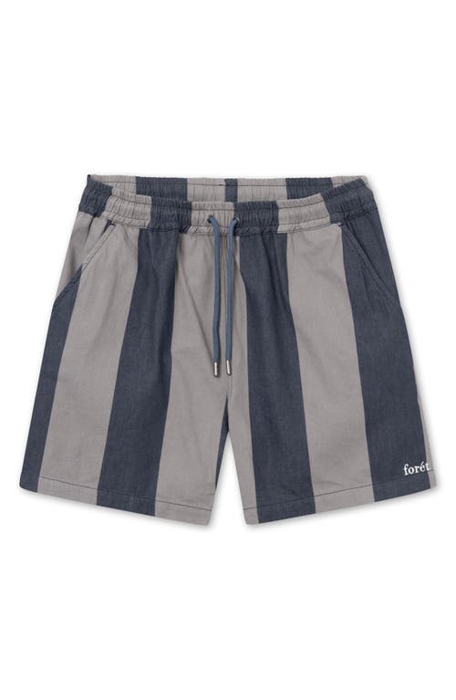 FORET Posy Stripe Organic Cotton Shorts in Navy/Granite