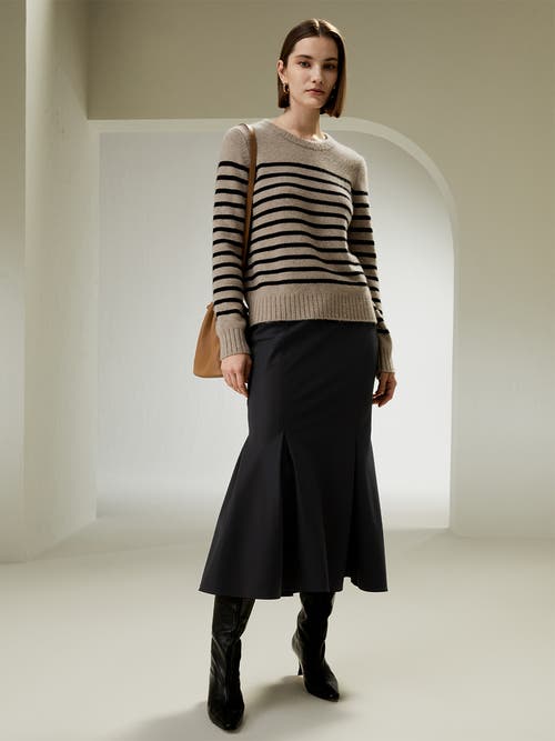 Lilysilk Striped Round Collar Cashmere Sweater In Brown