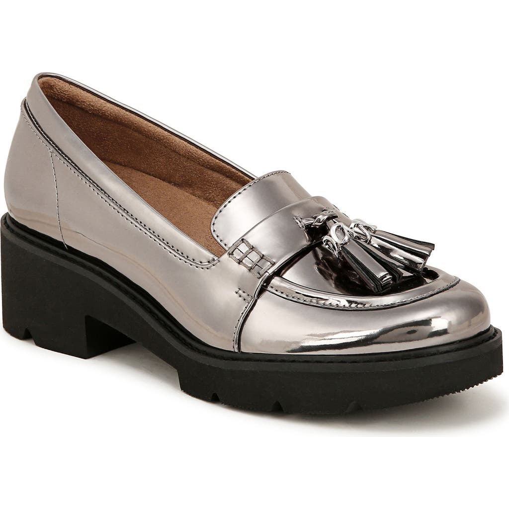 Naturalizer Committed Lug Sole Loafers In Pewter Faux Leather
