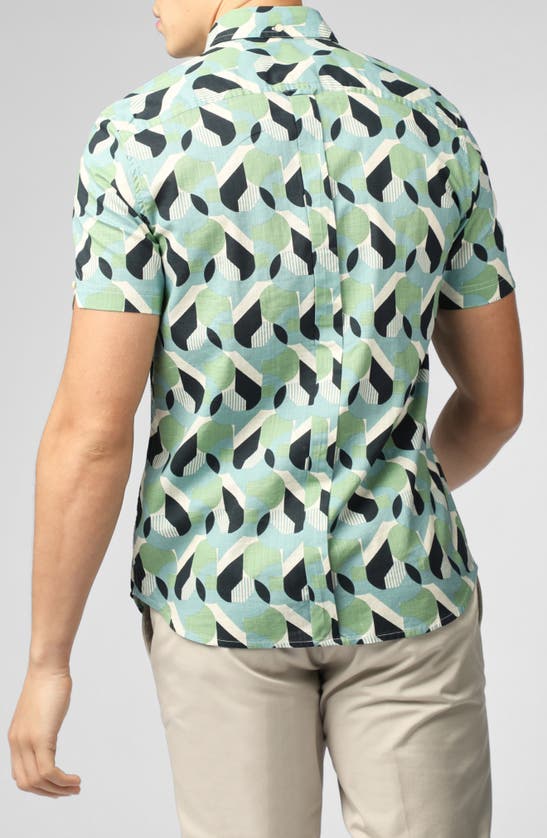 Shop Ben Sherman Art Deco Print Short Sleeve Button-down Shirt In Grass Green