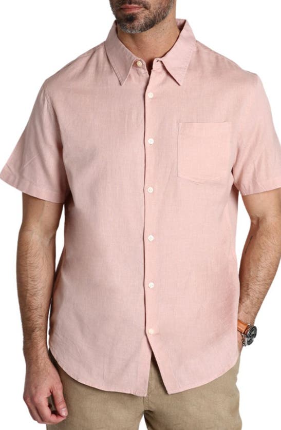 Shop Jachs Solid Short Sleeve Cotton & Linen Button-up Shirt In Pink