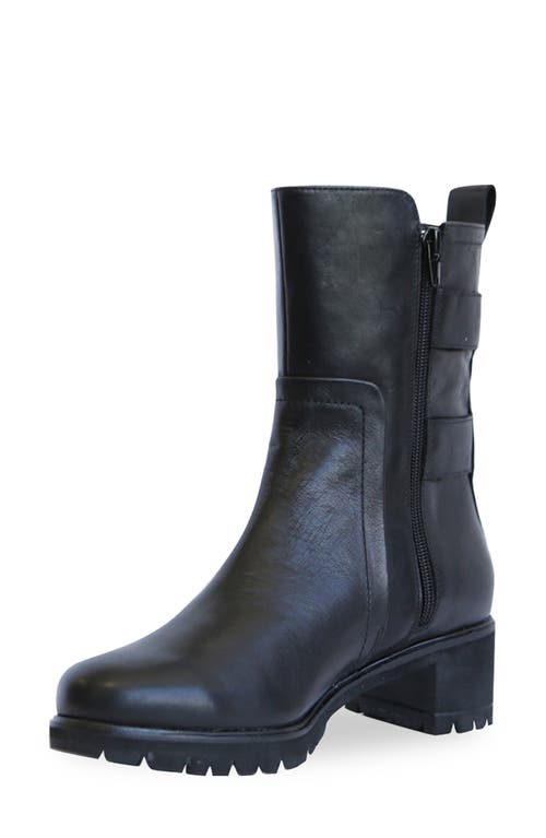 Shop Munro Buckle Moto Boot In Black Milled Calf Leather