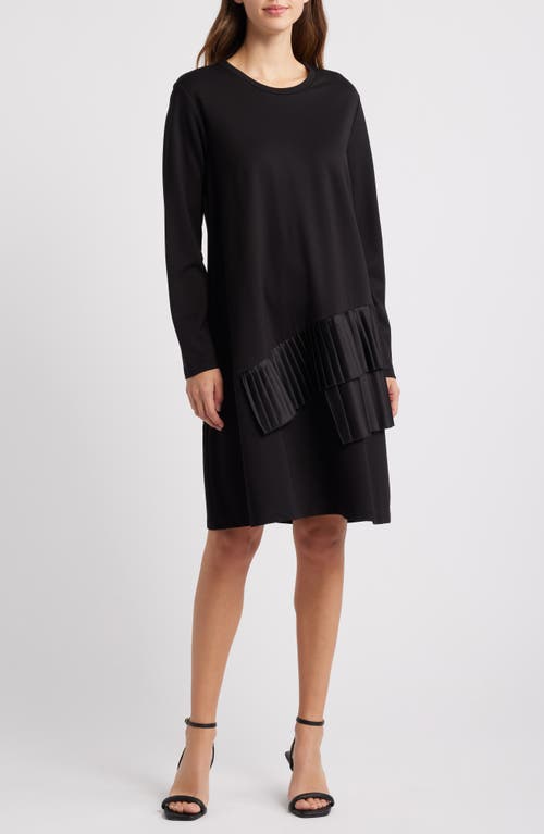 Masai Copenhagen Novalene Satin Pleat Detail Long Sleeve Shift Dress in Black 