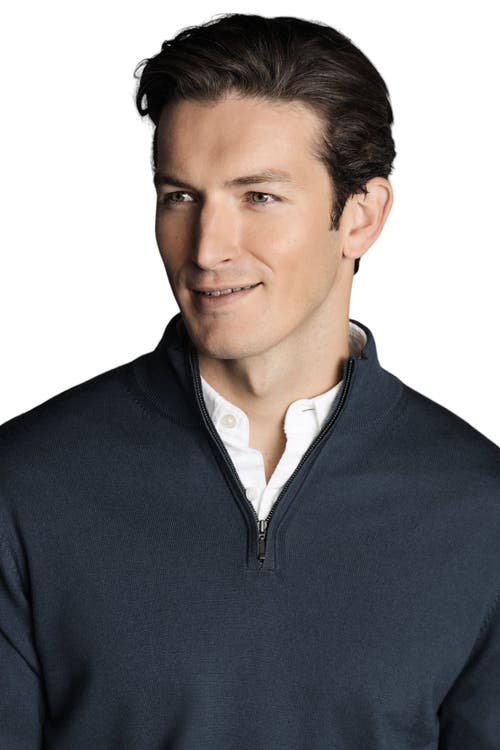 Shop Charles Tyrwhitt Pure Merino Zip Neck Sweater In Petrol Blue