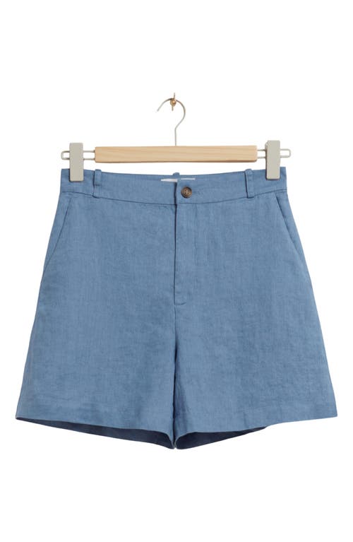 & Other Stories High Waist Linen Shorts in Blue