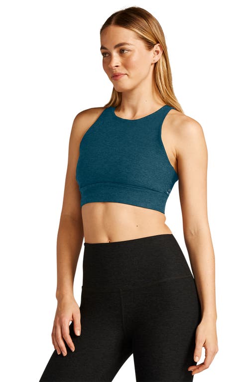 Beyond Yoga Enlighten Space Dye Longline Sports Bra In Blue Gem Heather