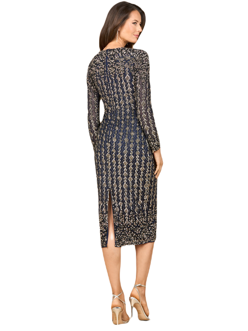 Lara New York Beaded Midi Dress With Long Sleeves In Navy