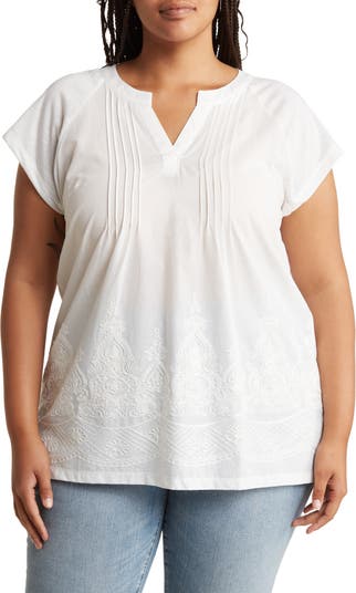 Forgotten Grace Pleated Embroidered Cotton Tunic Top | Nordstromrack