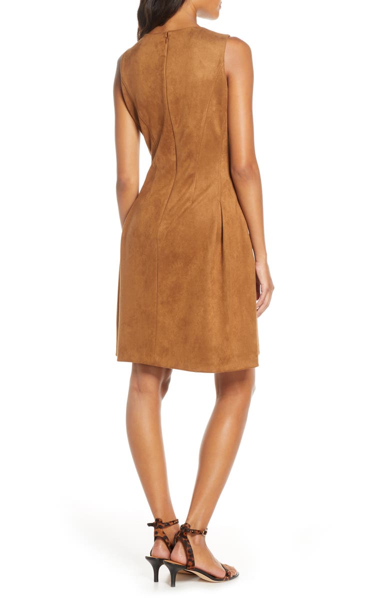 Donna Ricco Pleated Fit & Flare Faux Suede Dress, Alternate, color, 