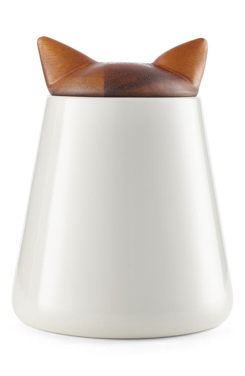 Nambe Cat Treat Jar In Porcelain/acacia
