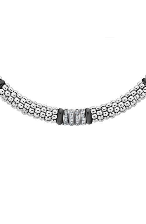 Shop Lagos Black Caviar Diamond Rope Necklace In Silver/ceramic/diamond