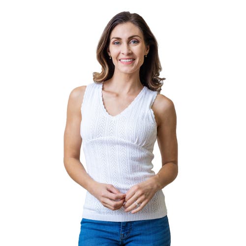 Womens' Empire Sweater Tank in White Pointelle