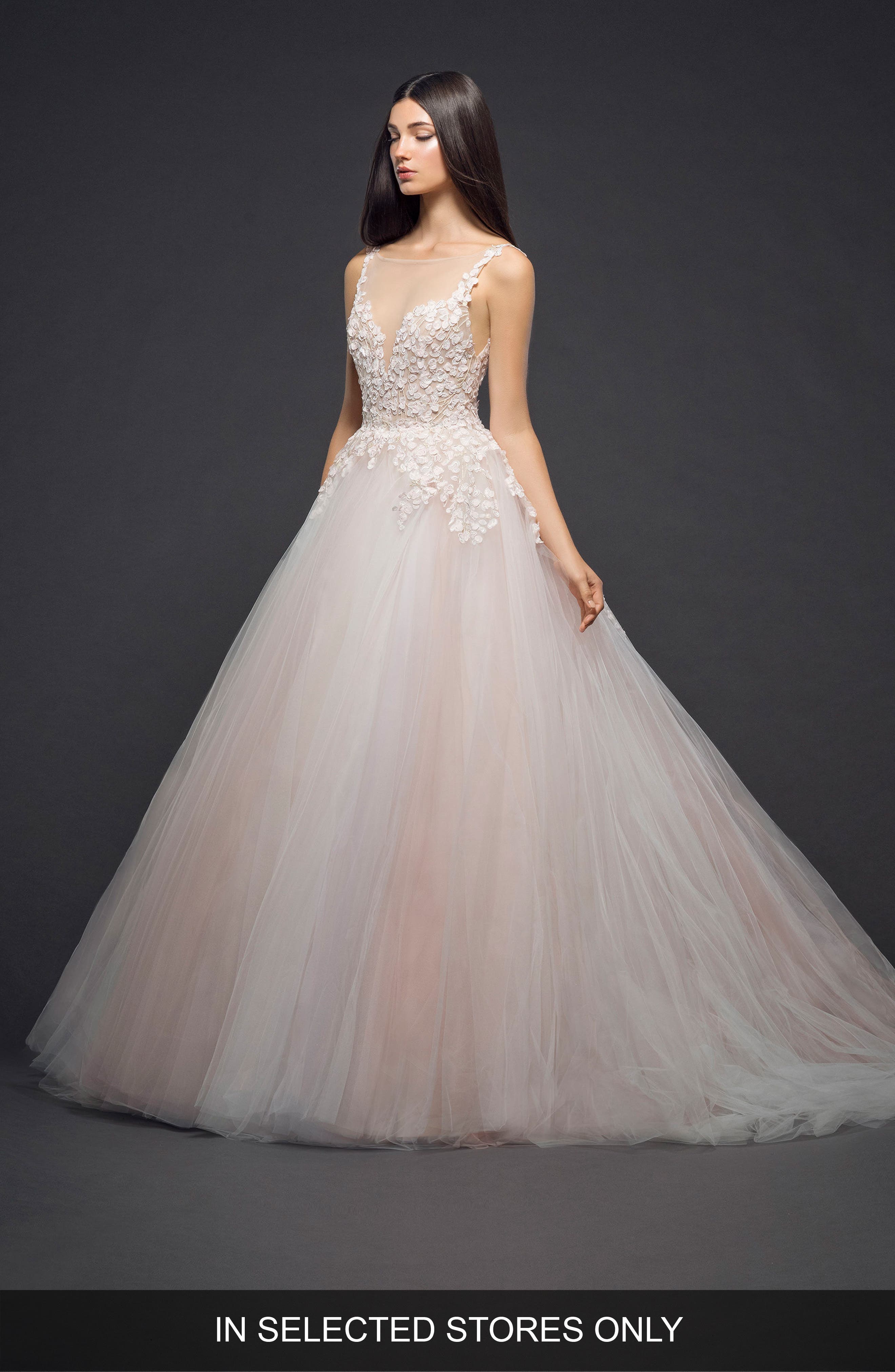 Lazaro Dimensional Embroidery Tulle Ballgown, Size IN STORE ONLY - Ivory