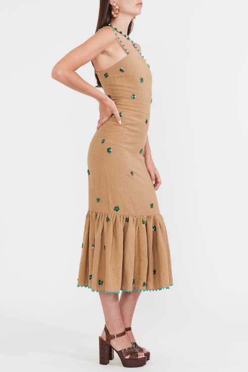 Shop Eddy Desirae Midi Dress In Light Fawn With Emeralds