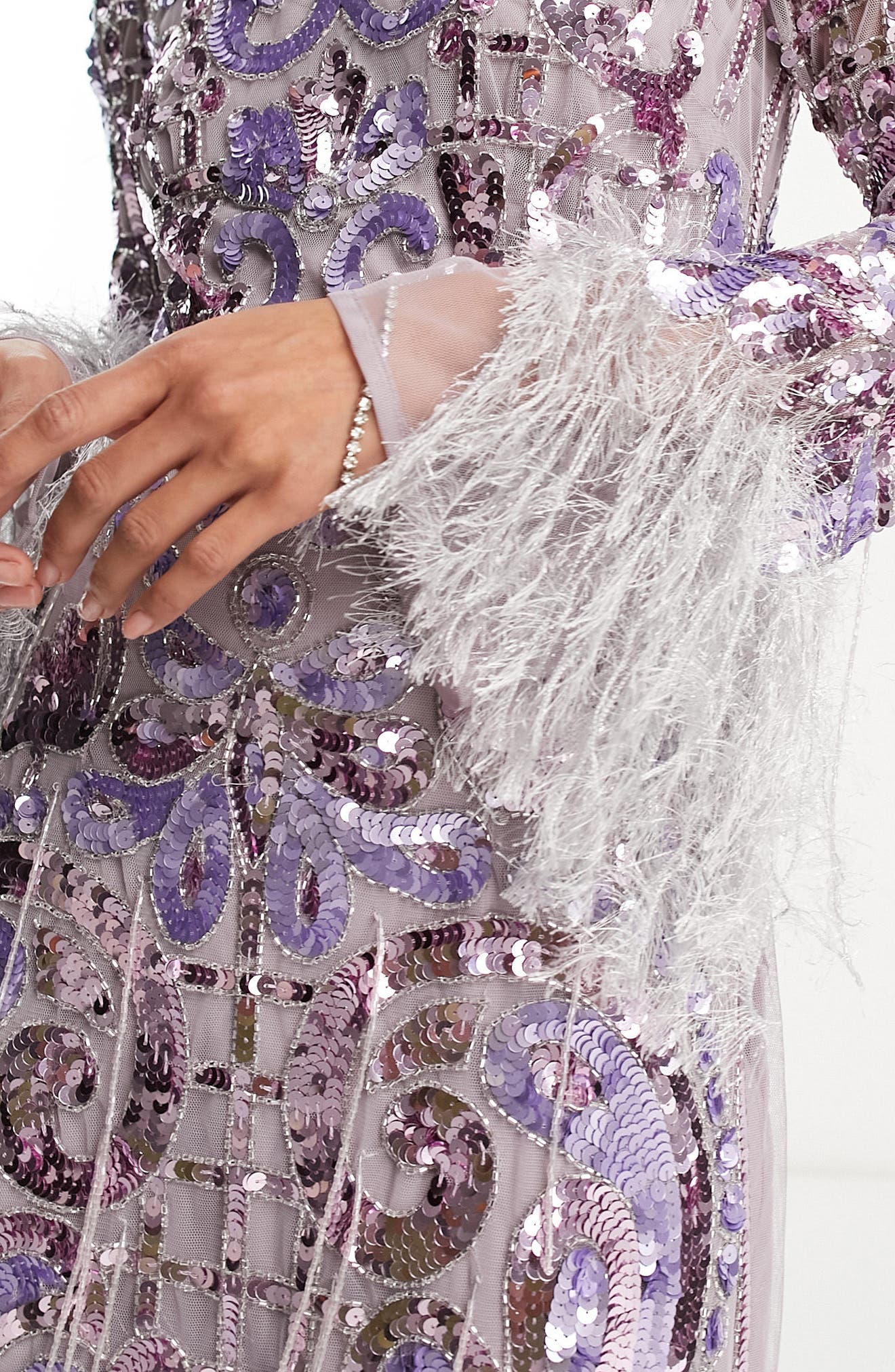 ASOS DESIGN EDITION Sequin Embellished Fringe Trim Long Sleeve Cocktail Dress in Lilac | Smart Closet ASOS DESIGN EDITION Sequin Embellished Fringe Trim Long Sleeve Cocktail Dress in Lilac | Smart Closet