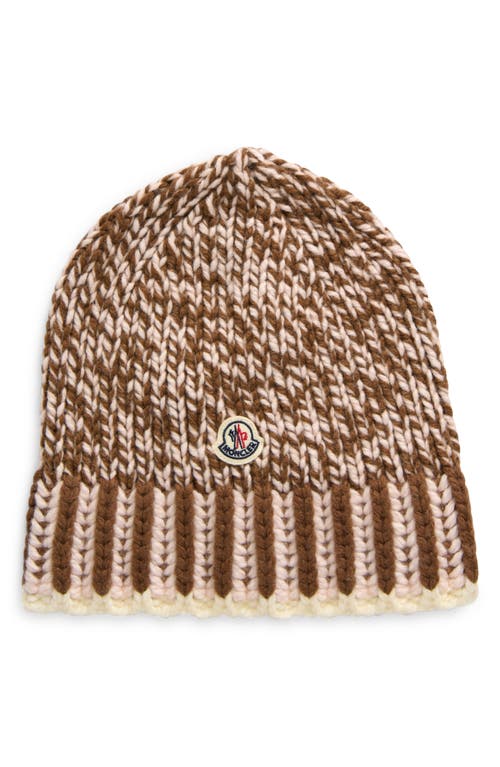 Moncler Logo Patch Knitted Beanie In Medium Beige