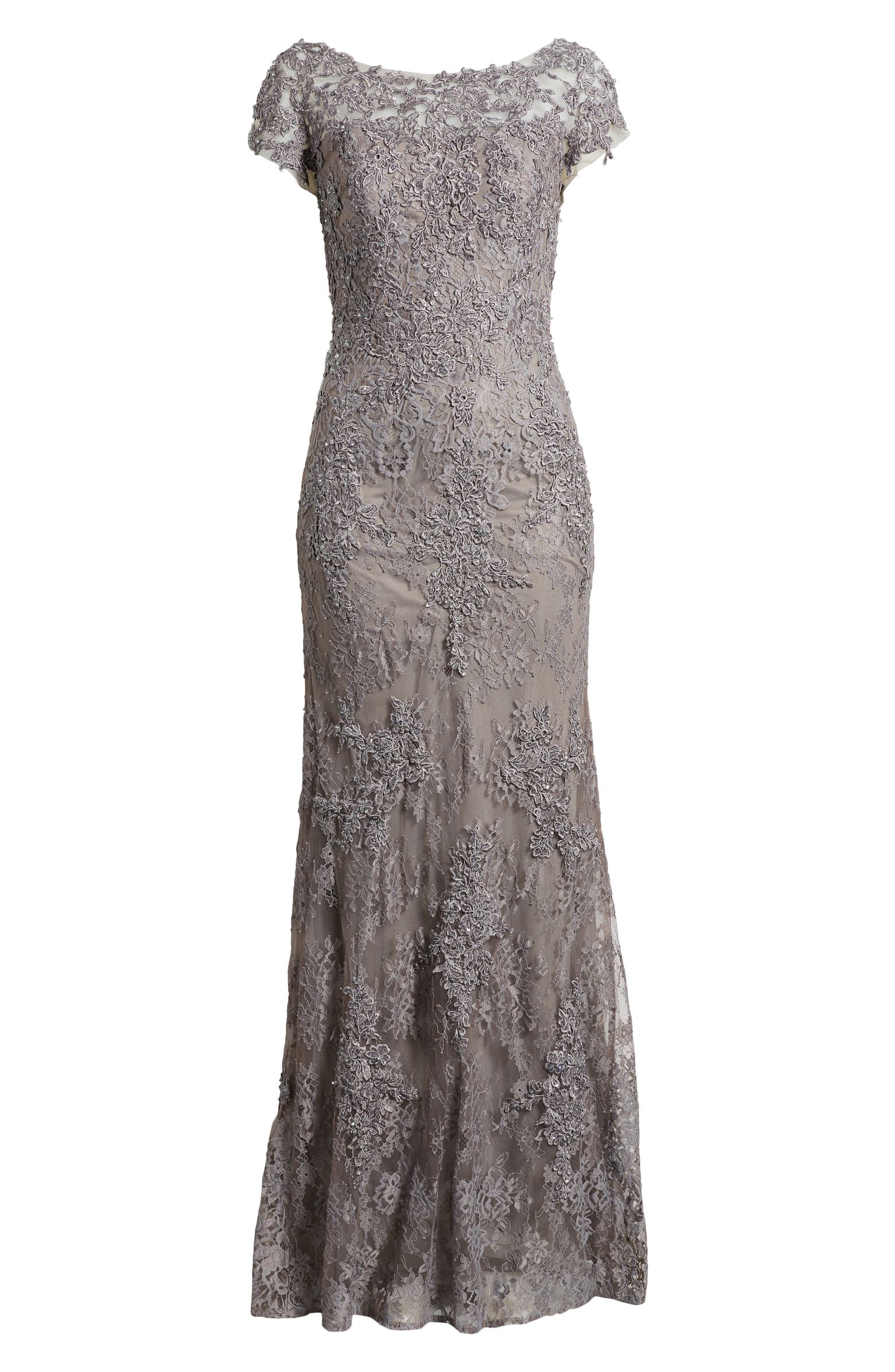 La Femme Sequin Floral Lace Cap Sleeve Sheath Gown | Nordstrom
