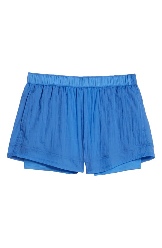 Shop Zella Expression Double Sheer Shorts In Blue Lapis