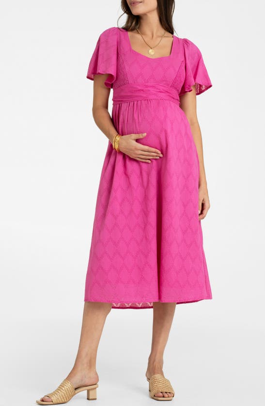 Seraphine Broderie Anglaise Maternity/nursing Midi Dress In Pink