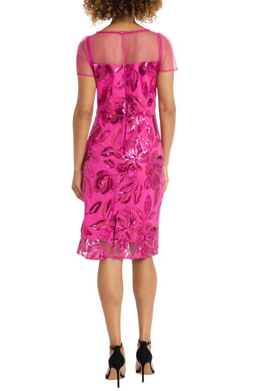 Shop Maggy London Sequin Mesh Yoke Sheath Dress In Fuchsia