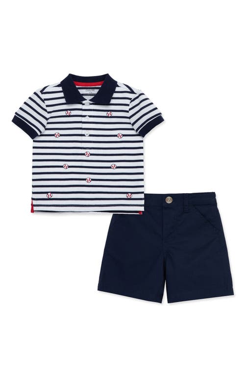 Little Me Babies'  Baseball Polo & Shorts Set In Blue