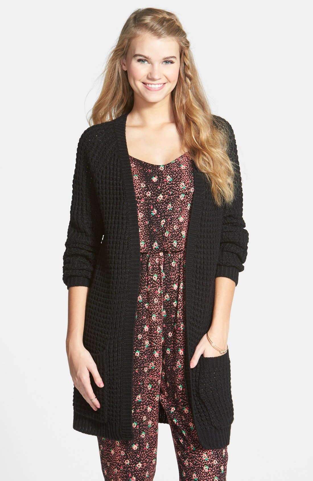 Cotton Emporium Shaker Stitch Open Cardigan (Juniors) Nordstrom