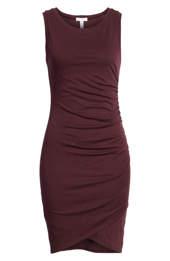 Leith Ruched Body-con Sleeveless Dress In Burgundy Stem
