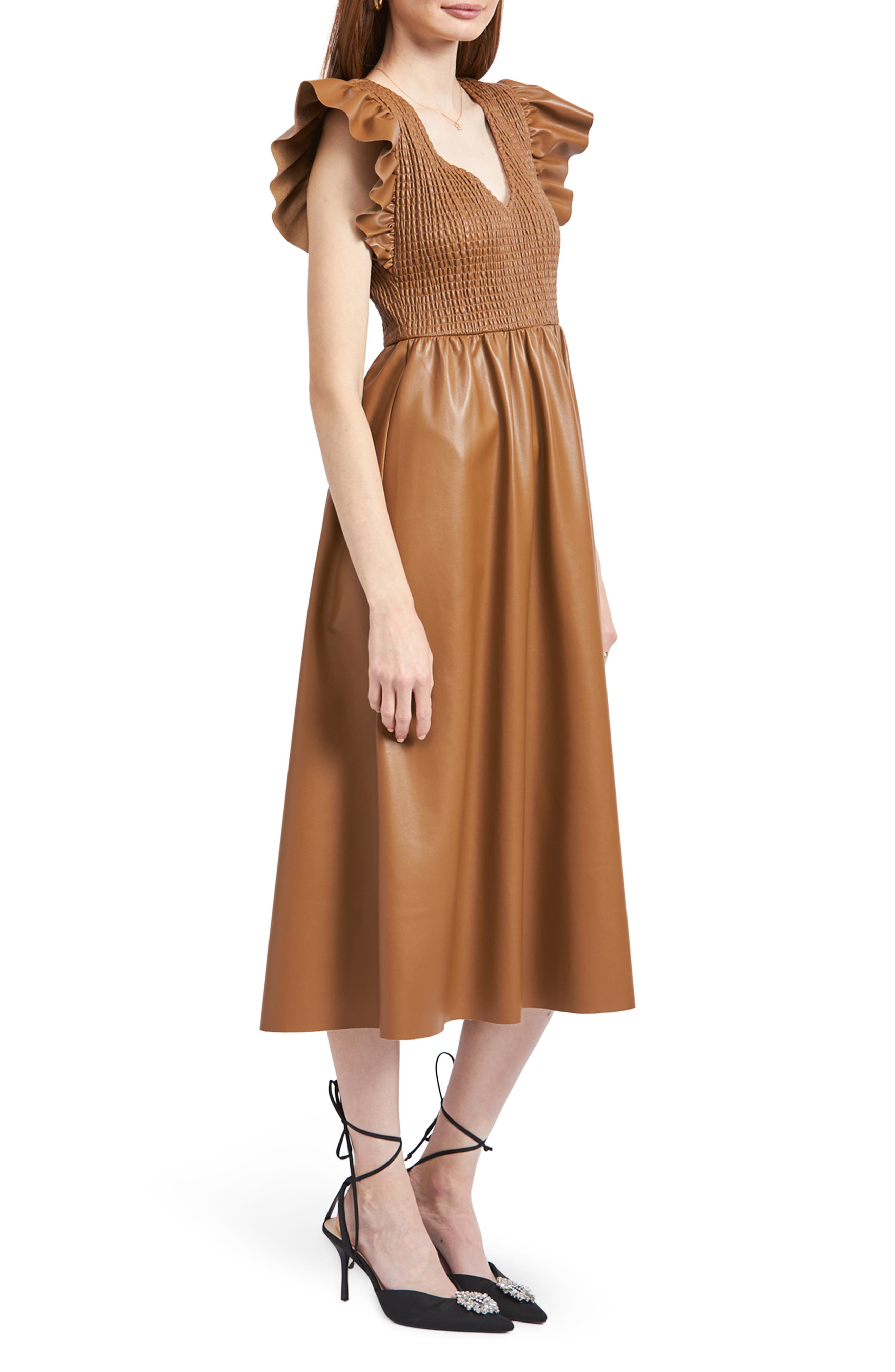 en saison faux leather midi dress