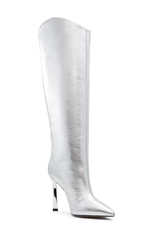 Devondra Pointed Toe Knee High Boot in Silver